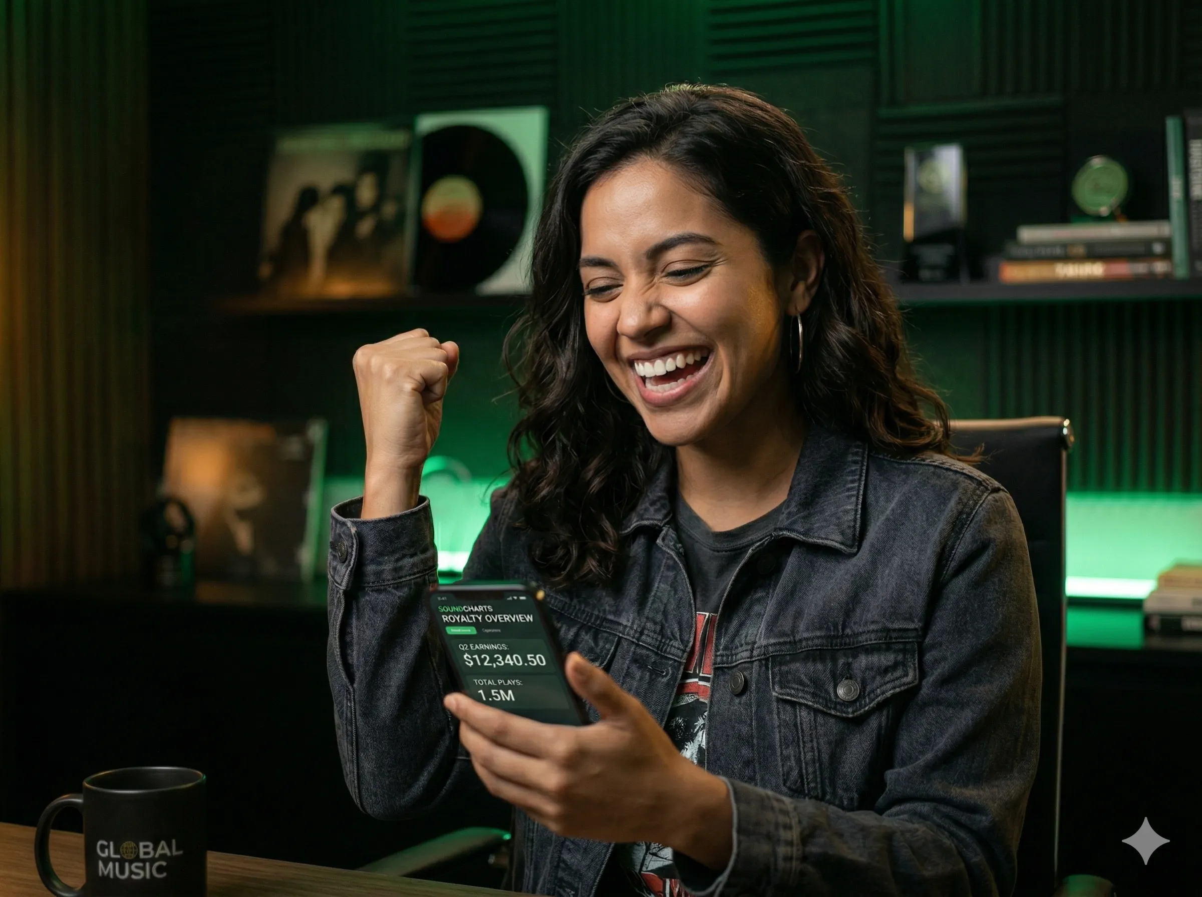 Artista celebrando ganhos de royalties